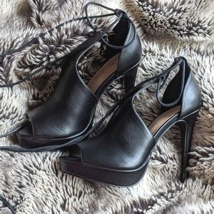 Black leather strappy heels, size 7